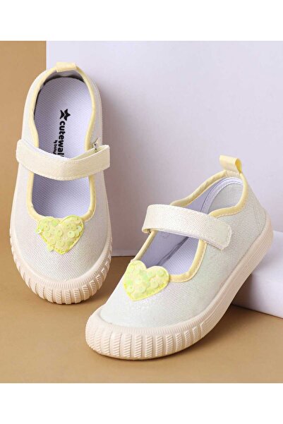 Cute Walk by Babyhug Velcro Closure Casual Shoes with Sequin Heart Applique - Off White