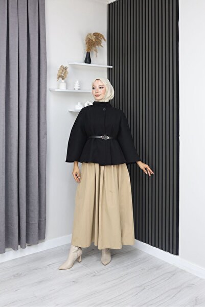 MİSS M.A.T FASHİON PREMİUM KALİTE DERİ KEMERLİ İTHAL KAŞE KISA PANÇO