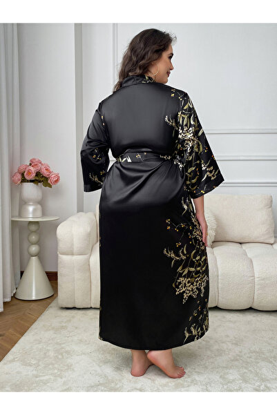 Take Two By Styli Women's Plus Size Floral Print Belted Robe