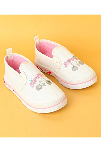 Cute Walk by Babyhug Slip On Casual Shoes with Cycle Embroidery - White/Pink