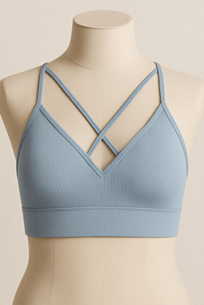 Lora Garden Cross Strap Ribbed Sports Bustier for Women – Supported Stretchy ...