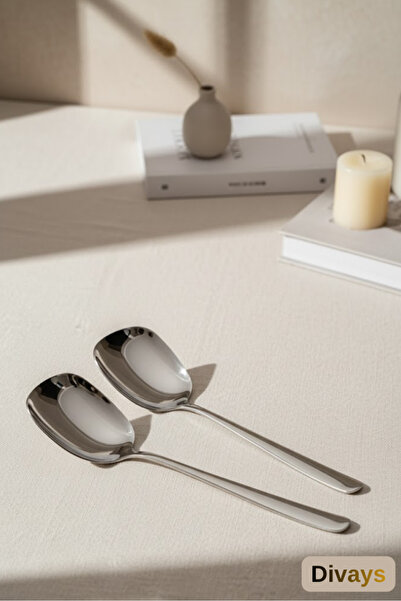 DİVAYS Set of 2 21cm Luxury Stainless Steel Serving Salad Spoon Set Spatula