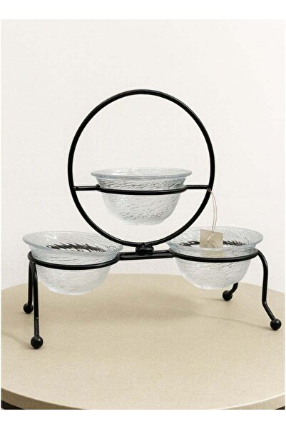 ALQANNAS حامل تقديم من 3 أوعية من الكريستال المصقول - حامل ثلاثي للوجبات الخف...