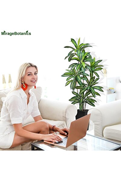MirageBotanics Artificial Dracaena Tree 5FT Tall Fake Plant with White Planter