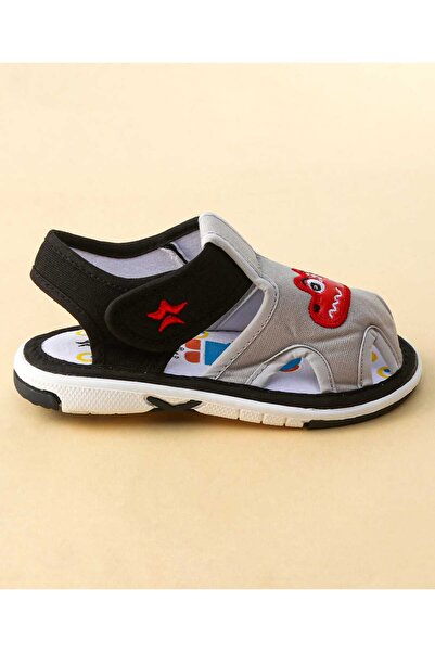 Cute Walk by Babyhug Sandals With Velcro Closure & Animal Patch - Black/Grey
