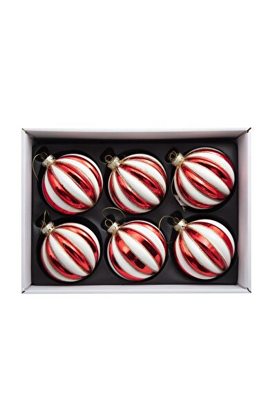 Omelas Yılbaşı Çam Ağacı Süsü Top Yılbaşı Topu Cam Top 8 cm. 6 'lı Paket