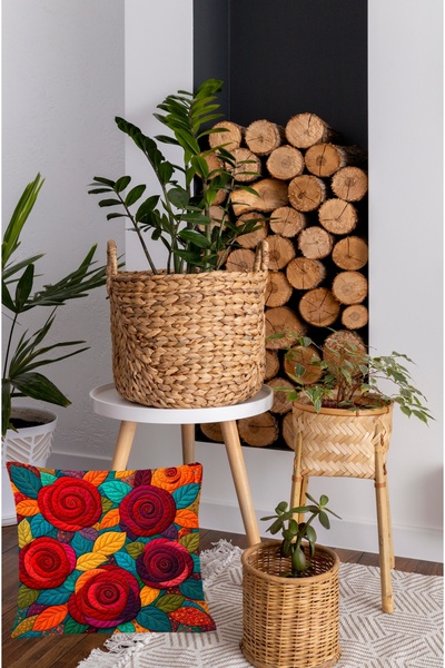 MİNOZA Digital Printed Embossed Rose Motif Decorative Throw Pillow Cover