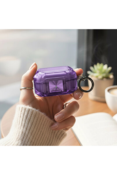 Samsung CaseOnn Galaxy Buds 2 - Buds 2 Pro Kılıf Transparan Emniyet Kilitli Mor