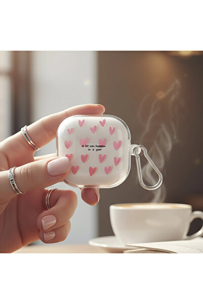 Samsung CaseOnn Galaxy Buds FE - Buds Core Kılıf Figürlü Transparan Kalp Pembe