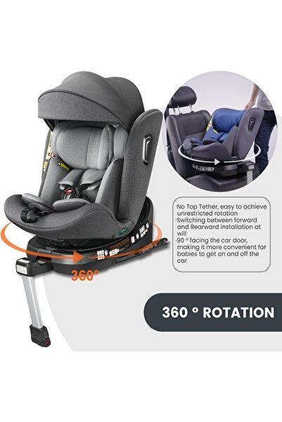 Hibobi Premium Store-Style 360° Rotating Adjustable Car Seat with Support Leg, Suitable for 0–12 Years