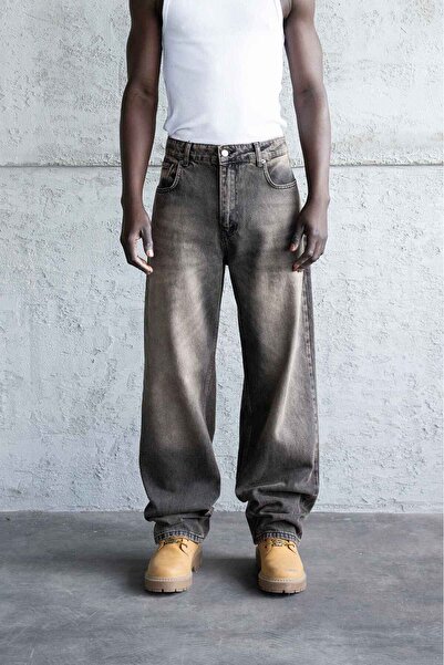 Machinist Men's Oversized Effect Baggy Jean Trousers Light Black