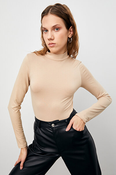 Bipantolon Women's Light Gray Black Cream White 4-Piece Half Turtleneck Basic Bodysuit