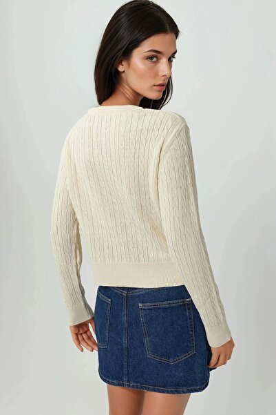 Hiccup Hair Braid Patterned Embroidery Detailed Knitwear Sweater