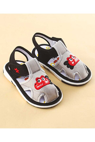 Cute Walk by Babyhug Sandals With Velcro Closure & Animal Patch - Black/Grey