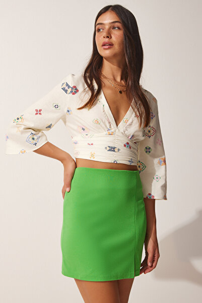 Lovelyİstanbul Slit Mini Skirt Lfn0082 Green