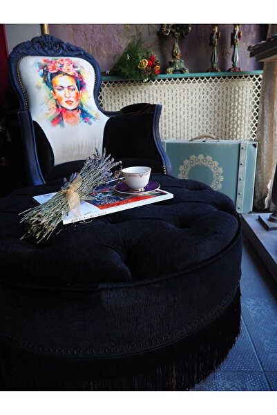 RENDORA MOBİLYA Siyah Kapitoneli Puf Sehpa