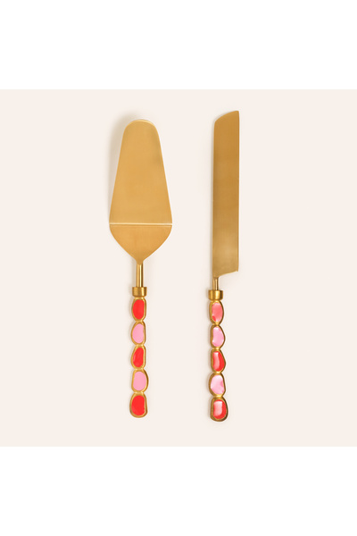 Zsa Zsa Zsu Rampur Çelik - Pirinç Servis Seti 30x10x2 Cm Kırmızı - Pembe