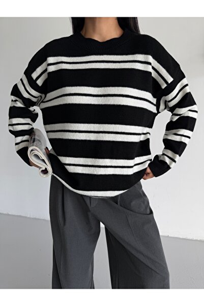 Lamierra Pulover de tricotat pentru femei Yumoş basic cu dungi