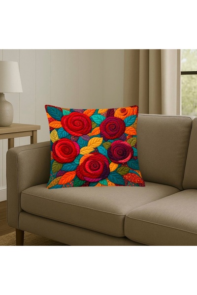 MİNOZA Digital Printed Embossed Rose Motif Decorative Throw Pillow Cover