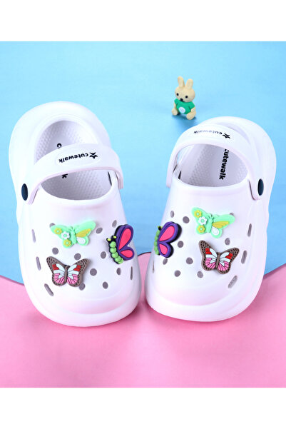 Cute Walk by Babyhug قباقيب بشريط خلفي وتطريزات فراشة - أبيض