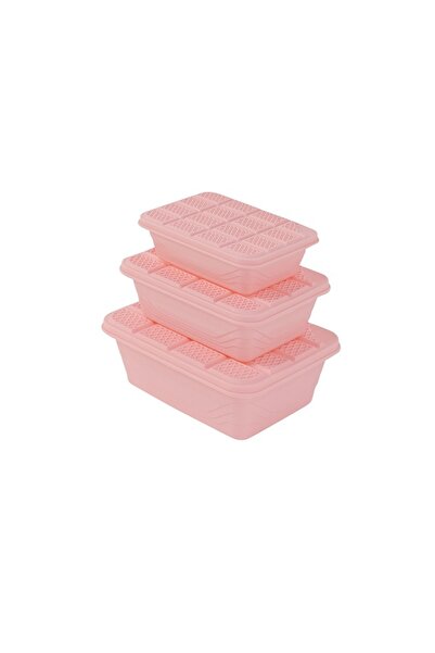 Lawazim Plastic Storage Box Set 3pcs Pink - BPA-Free Stackable Food Containers