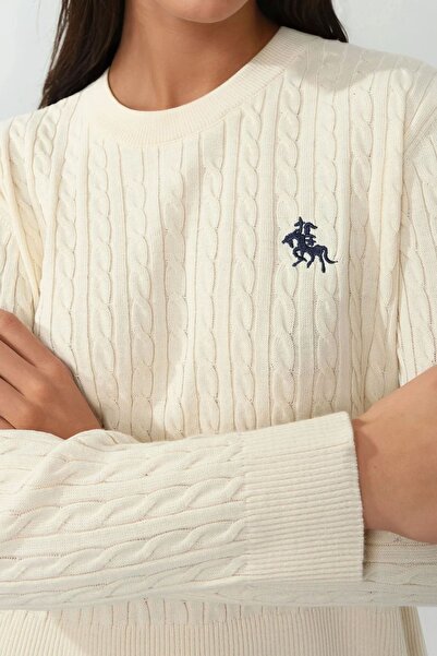 Hiccup Hair Braid Patterned Embroidery Detailed Knitwear Sweater