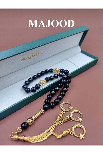 MAJOOD 33 سبحة صلاة من العقيق الأسود الطبيعي/تسبيح/8 مم/للرجال والنساء/هدية ر...