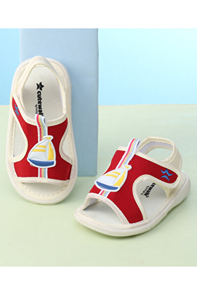 Cute Walk by Babyhug Sandals with Velcro Closure & Yatch Applique - Red
