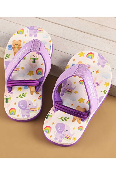 Cute Walk by Babyhug شبشب مطبوع حيوانات وكتب مع حزام خلفي - أبيض وأرجواني