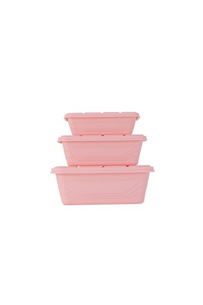 Lawazim Plastic Storage Box Set 3pcs Pink - BPA-Free Stackable Food Containers