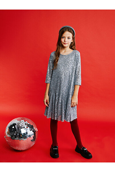 LC Waikiki Παιδικό φόρεμα για κορίτσια με κεντημένο λαιμό ποδηλάτου LCW