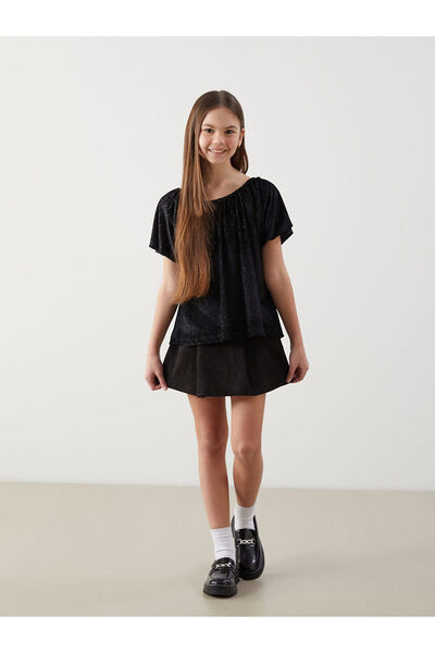 LC Waikiki Black Crew Neck Sparkly Girls' Blouse