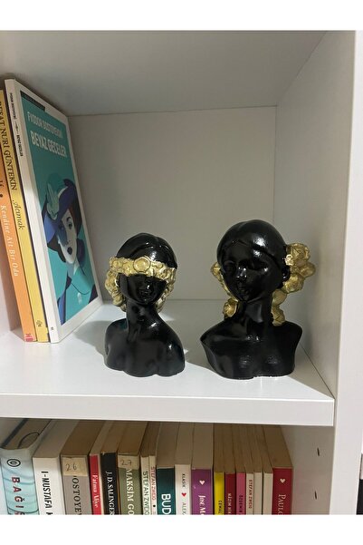 YEDİ CÜCELER EL SANATLARI Siyah Gold Kadın Büst Dekor Seti