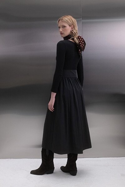 MARKALİSTE Long Sleeve Ribbed Knit Dress Black