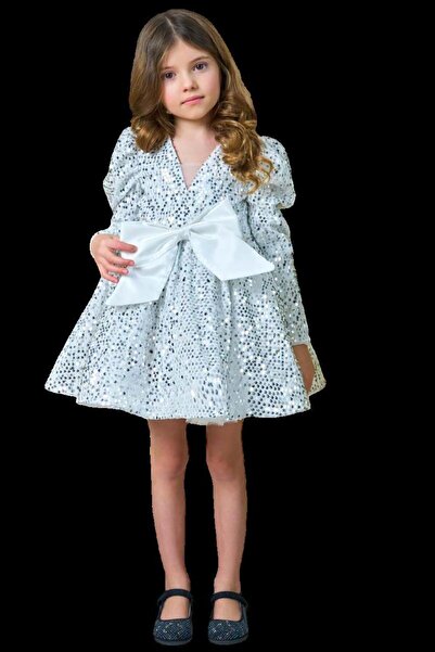 Riccotarz Girl's V-Neck Sequin Embroidered Skirt Puffy Velvet White Evening Dress