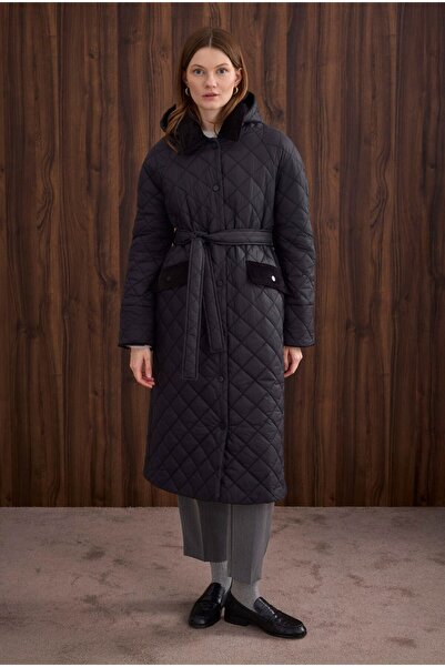 HEQA Long Quilted Coat Black