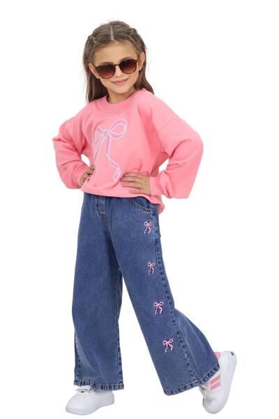 NURTOPU Girls' Suit Top and Bottom Set Transitional Top Bottom Jeans Soft Cotton Fabric Waist Elastic