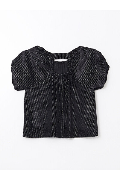 LC Waikiki Black Crew Neck Sparkly Girls' Blouse