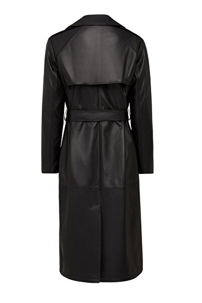 Derimod Natalia Women's Black Leather Trench Coat 25Wgd5247U4