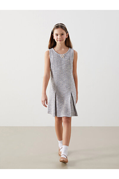 LC Waikiki Φόρεμα για κορίτσια LCW Kids Grey Crew Neck Tweed