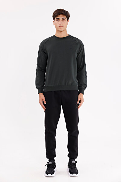 Rowinger Çift Şeritli Raglan Kol Minimal Logolu Bisiklet Yaka Sweatshirt