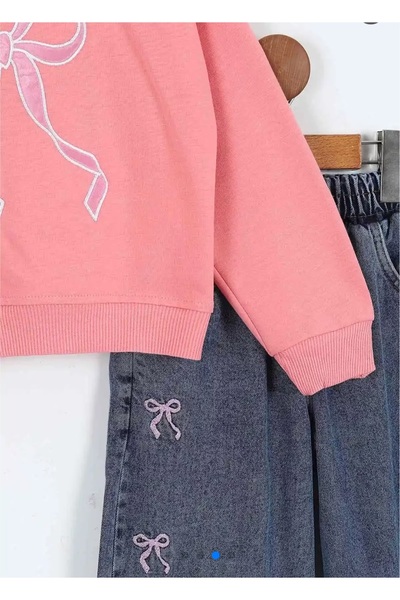 NURTOPU Girls' Suit Top and Bottom Set Transitional Top Bottom Jeans Soft Cotton Fabric Waist Elastic