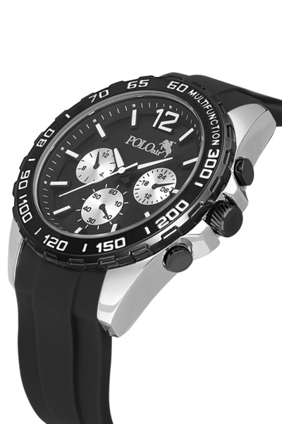 Polo Air ساعة يد رجالية من السيليكون لون أسود فضي PL-7050E1x