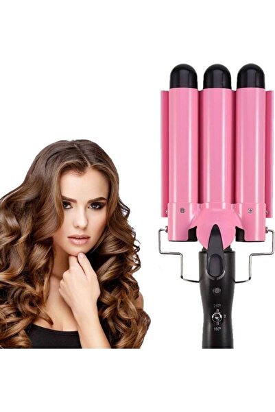 Generic Rock Pow 3-Barrel Curling Iron Wand Hair Crimper Pink/Black