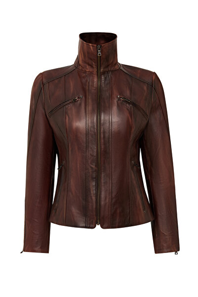 Derimod Janet Women's Brown Short Leather Jacket 25Wge5602Nc