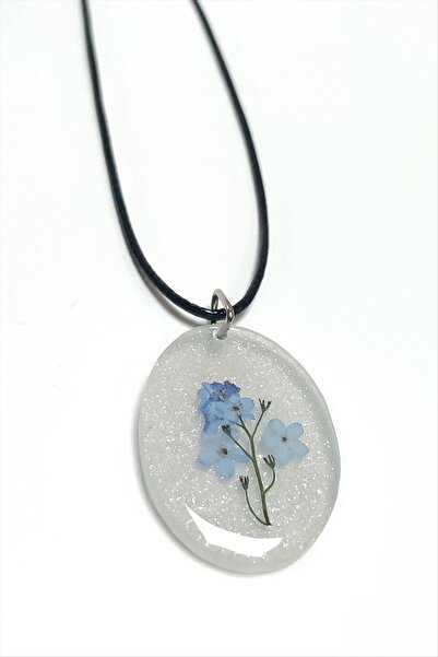 Genel Markalar MTXDPN Unutma Beni Çiçeği Oval (165745) Epoksi Kolye-Beyaz