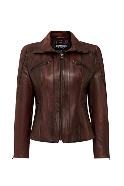 Derimod Janet Women's Brown Short Leather Jacket 25Wge5602Nc