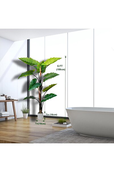 MirageBotanics 5ft Artificial Rainbow Taro (Faux Banana) Tree with White Planter