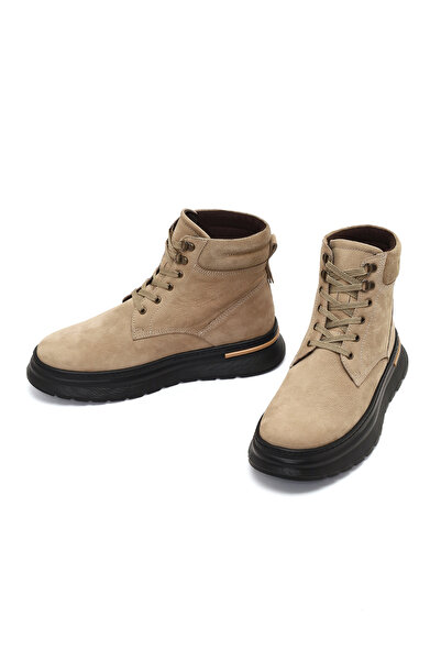 Derimod Men's Beige Lace-Up Thick Soled Nubuck Leather Boots 25Wfd7000V3