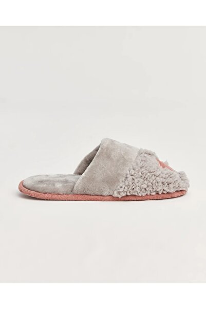 LAMİNTA Sagu Star Detailed Gray Plush House Slippers